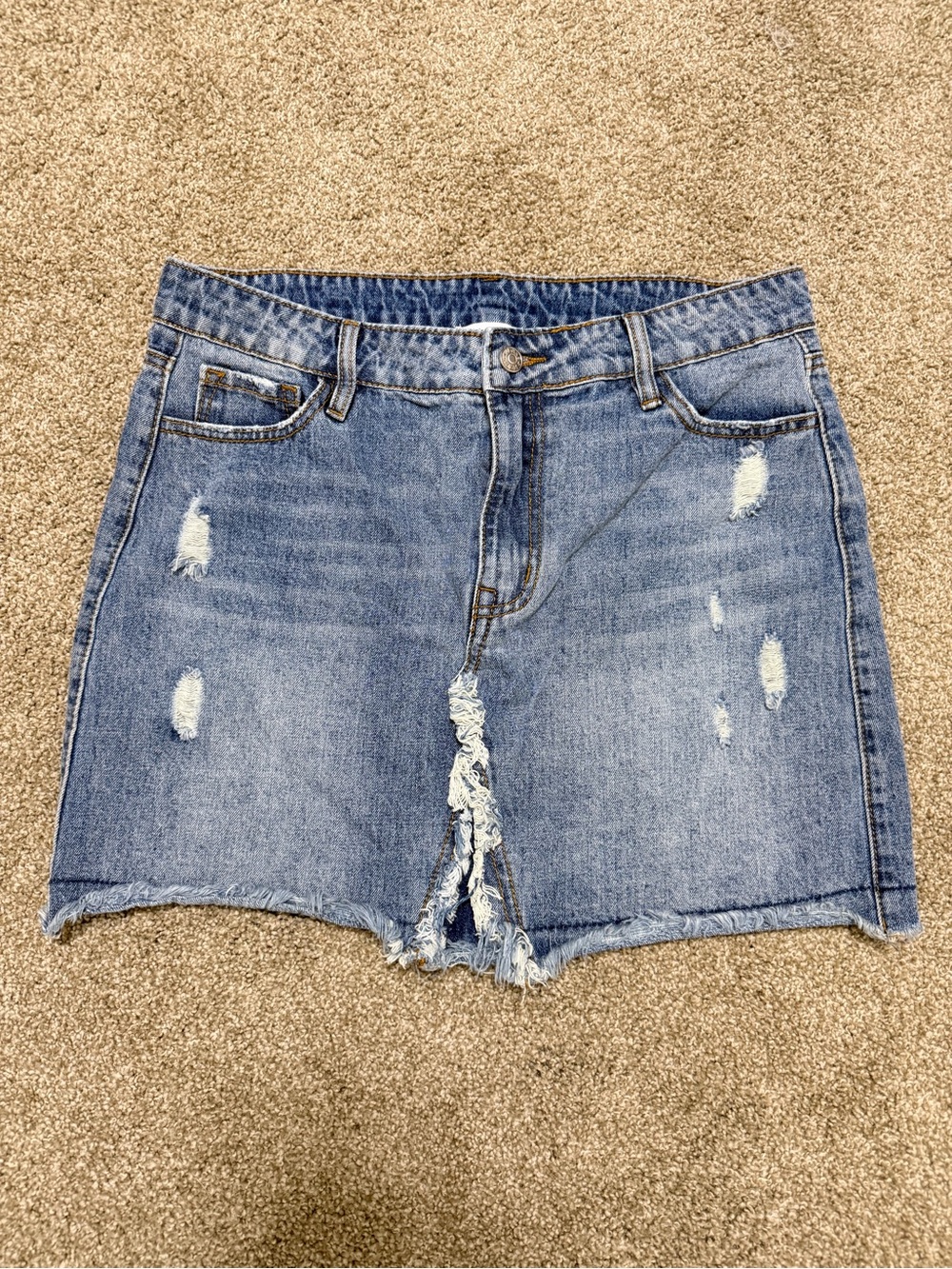 mittoshop Distressed Blue Denim Mini Skirt